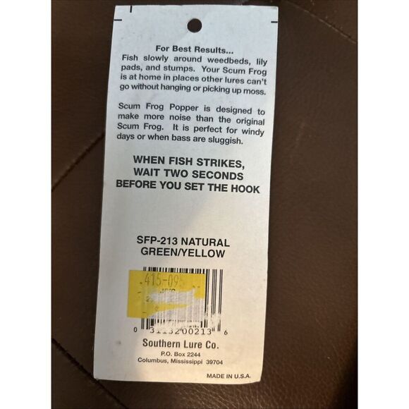 Vintage Scum Frog Weedless Super Soft Natural Green/Yellow Lure SFP-213 New - Picture 2 of 3